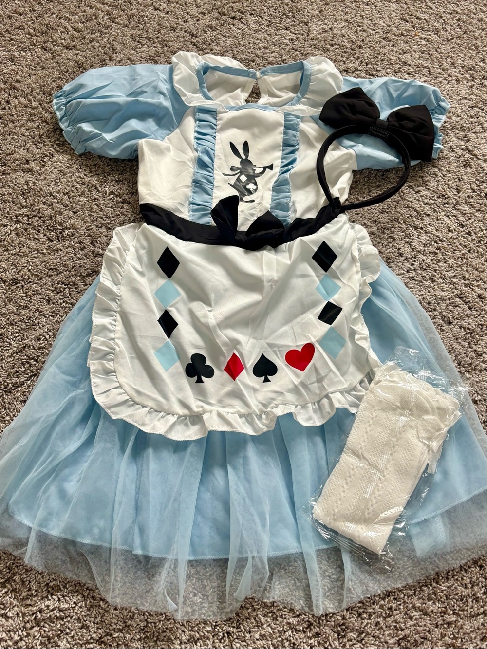 NWT Alice in Wonderland Costume Set Size 8 (140) - Dress, Tights & Headband